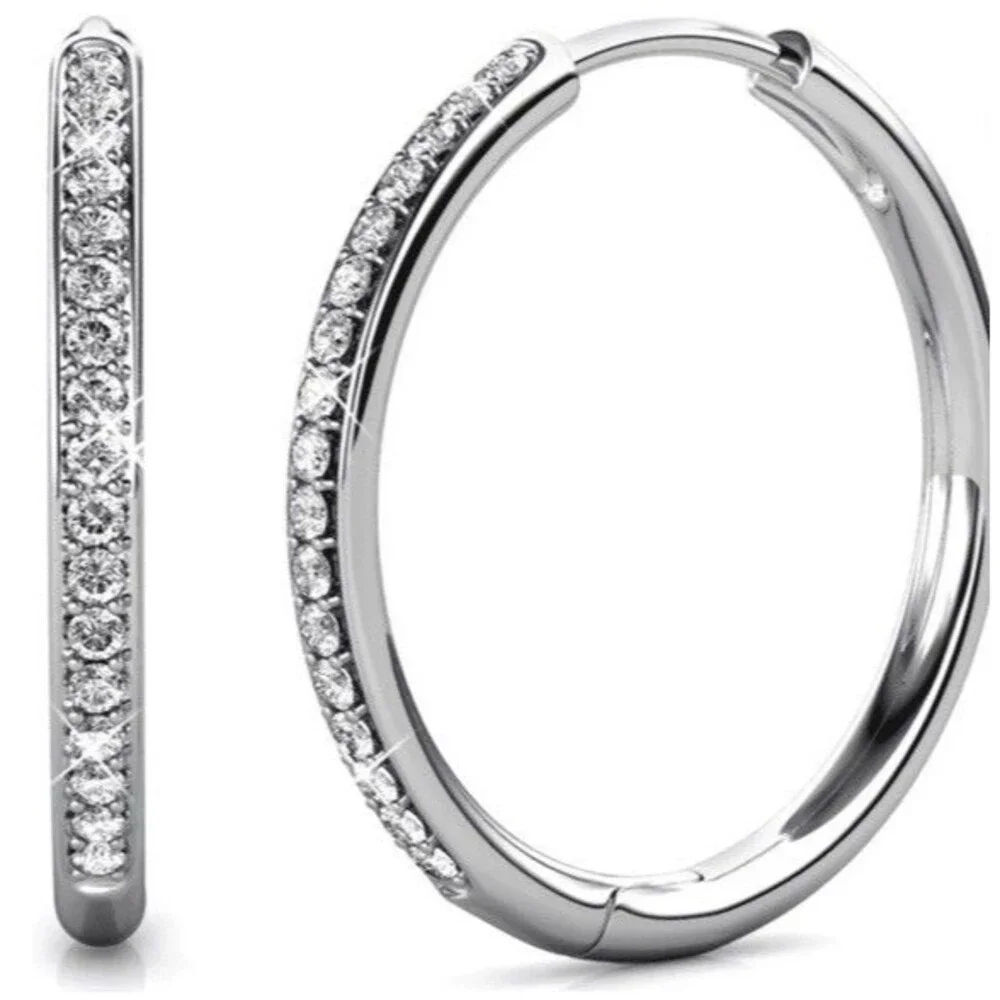 NEW Cate & Chloe Bianca Earrings White Gold Plated Hoops Swarovski Crystals
